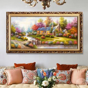 聚寶盆山水畫田園風景掛畫歐式客廳裝飾畫沙發背景墻油畫招財壁畫